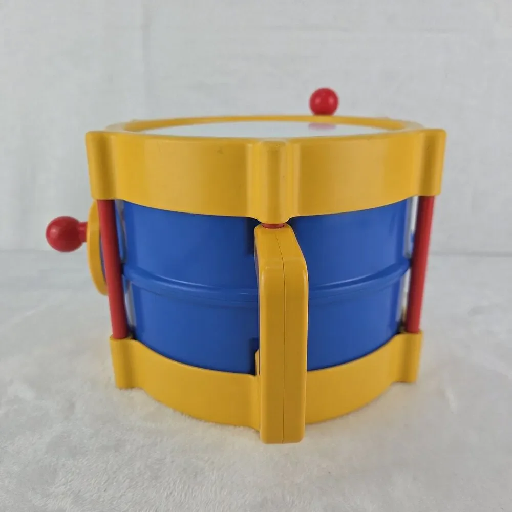 Vintage Little Tikes Rhythm Drum Turn Crank Drumstick Music Blue Yellow Red Toy